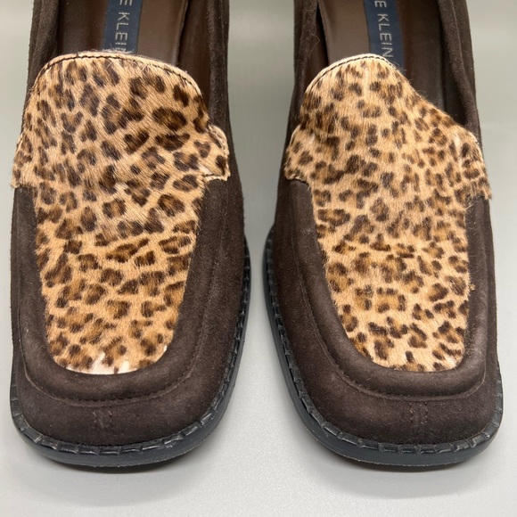 Anne Klein II Suede Brown Animal Print Leopard Loafers Shoes Size 7, Heels 3” - Picture 4 of 10